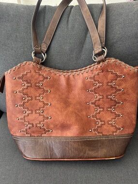 Justin Western Women's Tote Bag Concealed Carry Studs Stitch Brown Leather